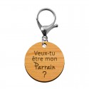 Porte-clé parrain personnalisé en bois - Veux-tu être mon Parrain? avec un mousqueton argenté