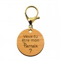 Porte-clé personnalisable en bois Parrain de taille 45 mm avec mousqueton de couleur or