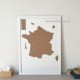 Map de la France en bois gravé fixé sur un cadre blanc
