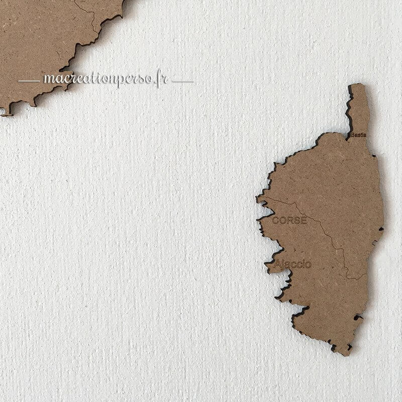 Ile de Corse en bois de la carte de France personnalisable