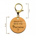 Dimensions du porte-clé en bois - Veux-tu être ma Marraine avec mousqueton couleur or