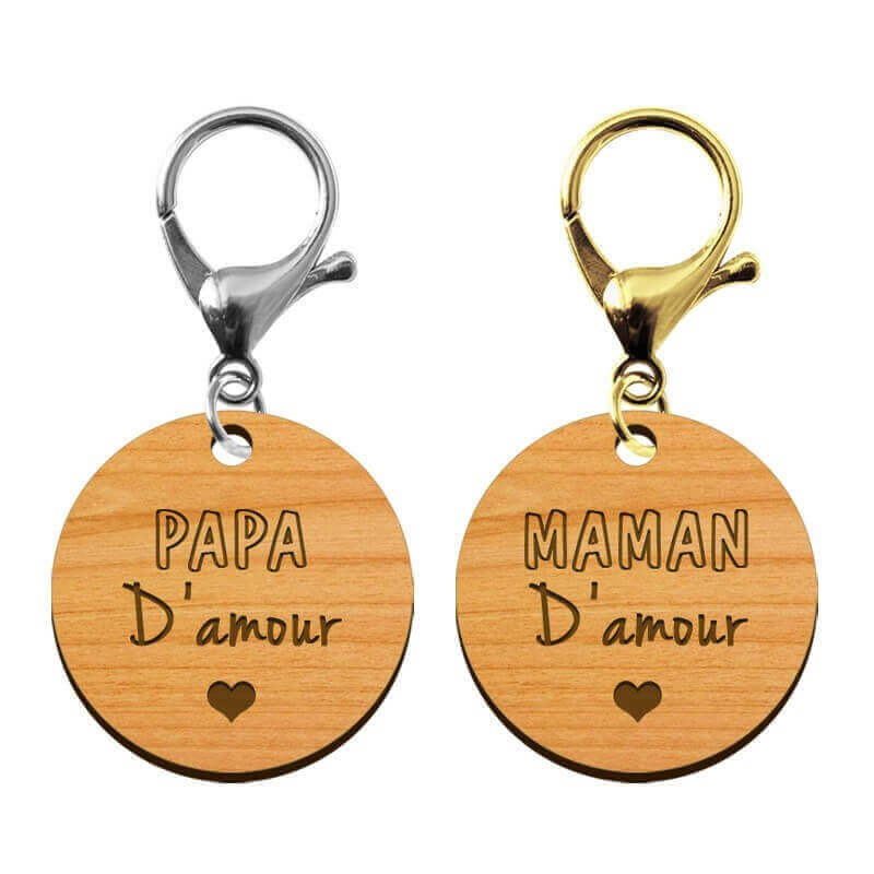 Porte-clé en bois - Papa d'amour - Maman d'amour