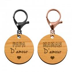 Porte-clés en bois - Papa d'amour - Maman d'amour