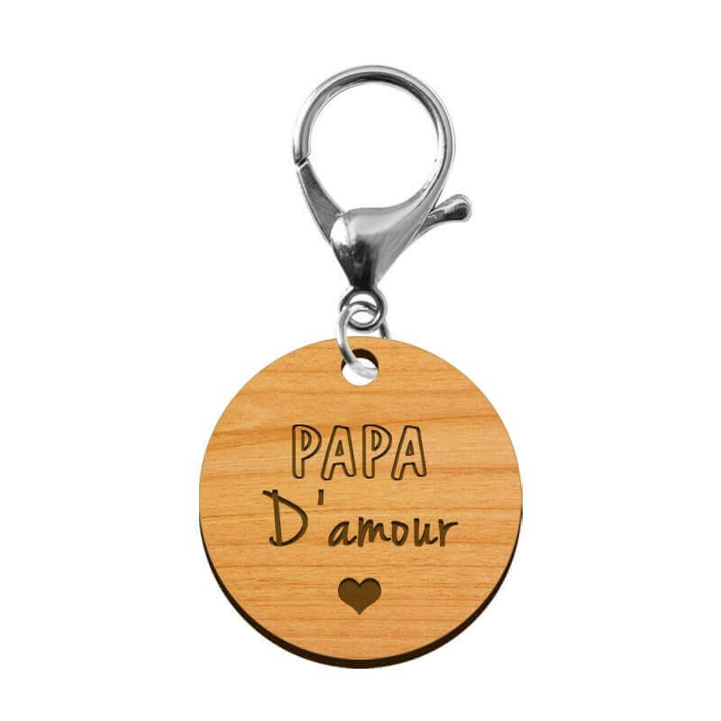 Porte-clé en bois - Papa d'amour mousqueton argenté