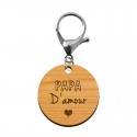 Porte-clé en bois - Papa d'amour mousqueton argenté