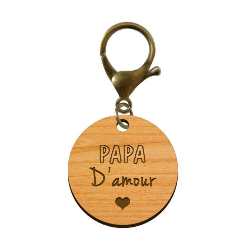 Porte-clé en bois - Papa d'amour mousqueton bronze