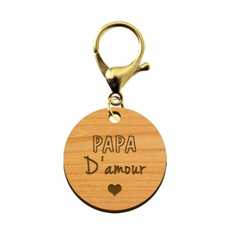 Porte-clé en bois - Papa d'amour mousqueton doré