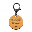 Porte-clé en bois - Maman d'amour mousqueton noir