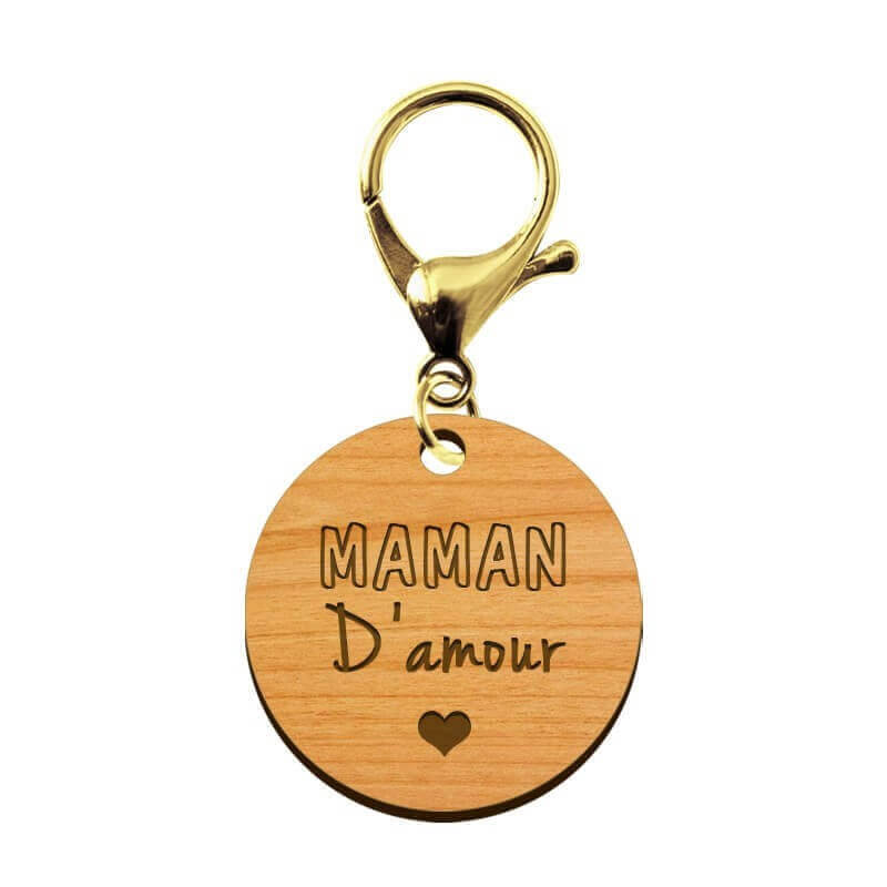 Porte-clé en bois - Maman d'amour mousqueton doré