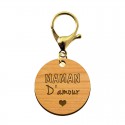 Porte-clé en bois - Maman d'amour mousqueton doré
