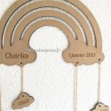 Suspension de naissance en bois personnalisée - Arc-en-ciel et nuage - macreationperso