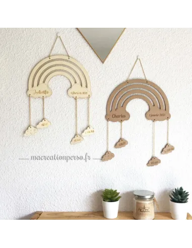 Arc en ciel et nuages décoration d'intérieur en bois gravé