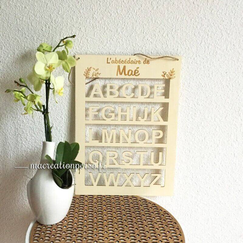 Abécédaire en bois personnalisé thème floral - macreationperso