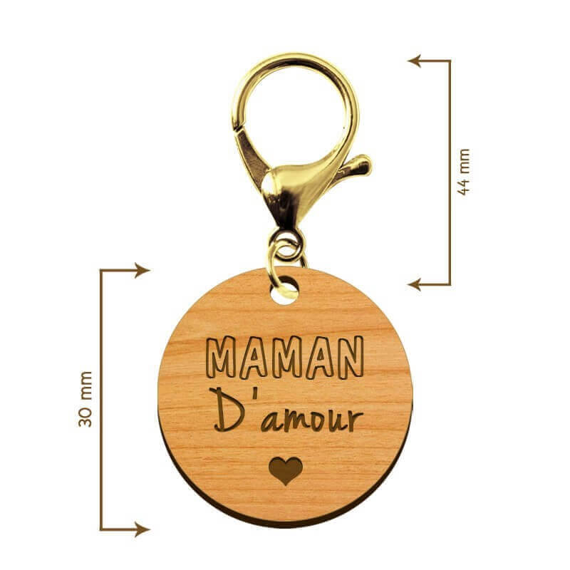Dimensions Porte-clé en bois - Maman d'amour avec mousqueton doré