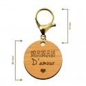 Dimensions Porte-clé en bois - Maman d'amour avec mousqueton doré