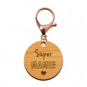 Porte-clé en bois - Super Mamie mousqueton rose
