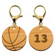 Deux porte-clé en bois - Ballon de basket avec mousquetons dorés
