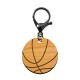 Porte-clé en bois gravé - Ballon de basket mousqueton noir