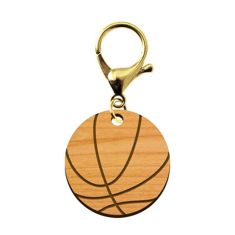 Porte-clé en bois - Ballon de basket mousqueton doré