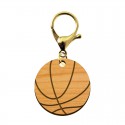 Porte-clé en bois - Ballon de basket mousqueton doré