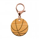 Porte-clé en bois - Ballon de basket mousqueton rose