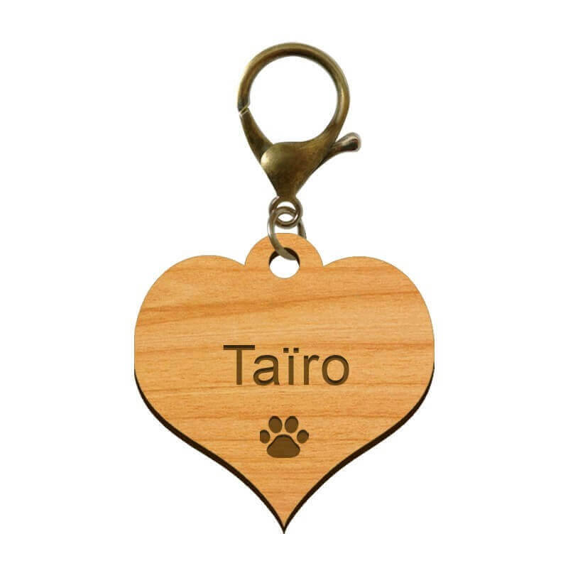 Médaille coeur personnalisée en bois mousqueton bronze