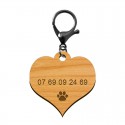 Médaille coeur personnalisable en bois mousqueton noir