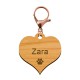 Médaille coeur personnalisée en bois mousqueton rose prénom Zara