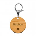 Médaille pour animaux en bois mousqueton argenté