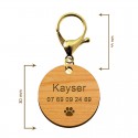 Dimensions médaille pour animal en bois mousqueton doré 