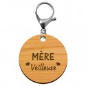 Porte-clé en bois personnalisé - Mère "veilleuse" - 45 mm mousqueton argenté