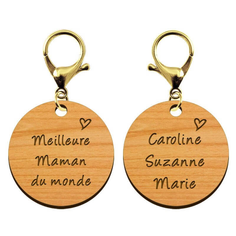 Recto verso porte-clé en bois personnalisé - Meilleure Maman du monde" - 45 mm mousqueton doré