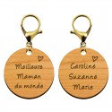 Recto verso porte-clé en bois personnalisé - Meilleure Maman du monde" - 45 mm mousqueton doré