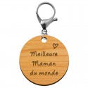 Porte-clé personnalisé en bois - Meilleure Maman du monde" - 45 mm - Verso à personnaliser mousqueton argenté