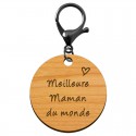 Porte-clé personnalisé en bois - Meilleure Maman du monde" - 45 mm - Verso à personnaliser mousqueton noir