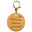 Porte-clé en bois personnalisé - Meilleure Maman du monde" - 45 mm - Verso à personnaliser mousqueton doré