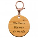 Porte-clé personnalisé en bois - Meilleure Maman du monde" - 45 mm - Verso à personnaliser mousqueton rose