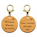 Deux faces porte clef en bois personnalisé - Meilleure Maman du monde" mousqueton doré