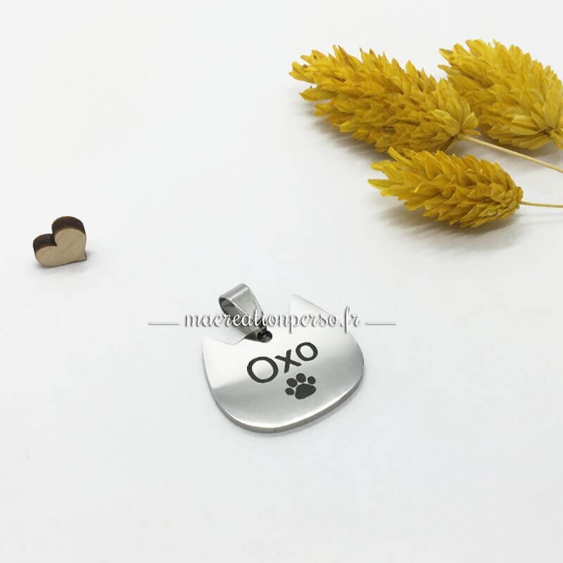 Grande médaille tête de chat en métal 32 x 28 mm mm - Macreationperso