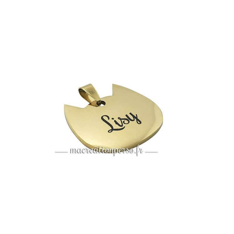 Médaille gravée Lisy tête de chat en métal 