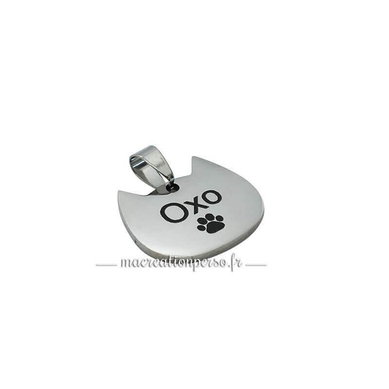 Médaille animal de compagnie tête de chat en métal argenté