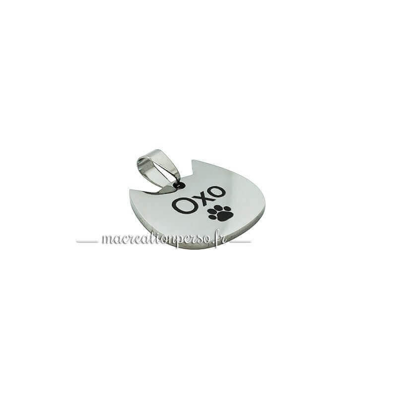 Médaille personnalisable tête de chat en métal argent