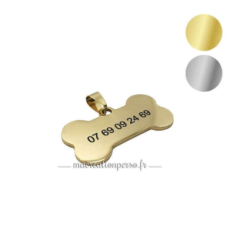 Deux coloris de médaille chien personnalisée os en métal