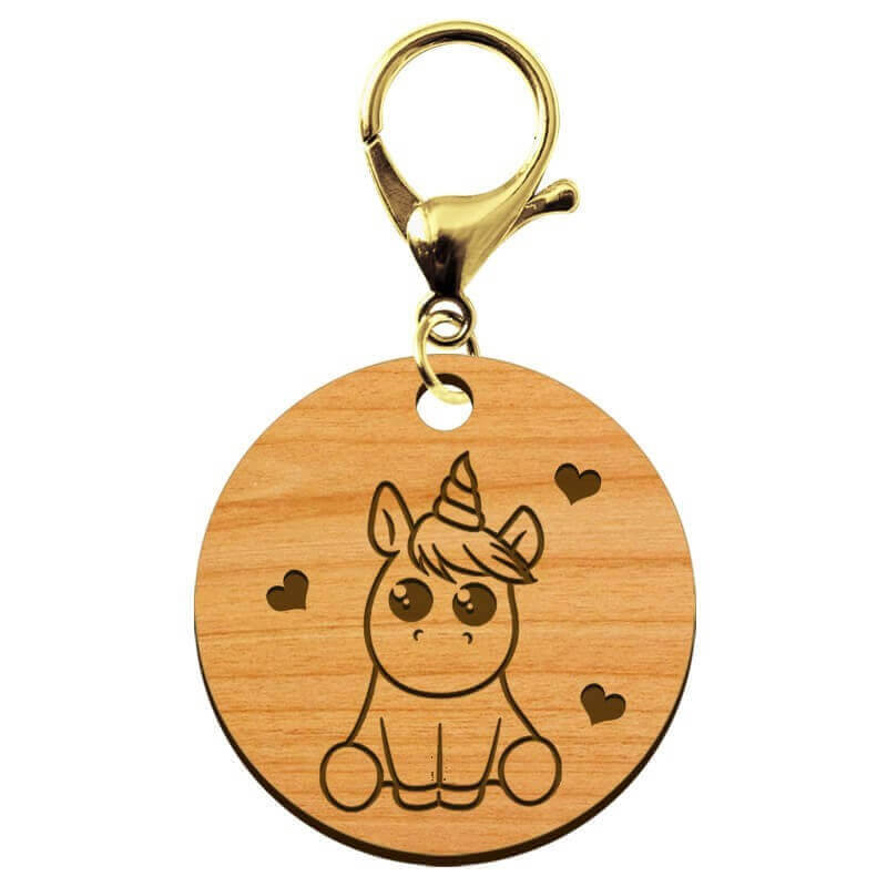 Porte-clé à personnaliser en bois licorne mousqueton de couleur doré