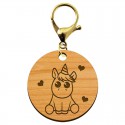 Porte-clé à personnaliser en bois licorne mousqueton de couleur doré
