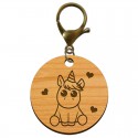 Porte-clés licorne gravé en bois mouqueton vieil or personnalisé