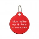 Médaille animaux en métal - Rond rouge 27 mm à personnaliser