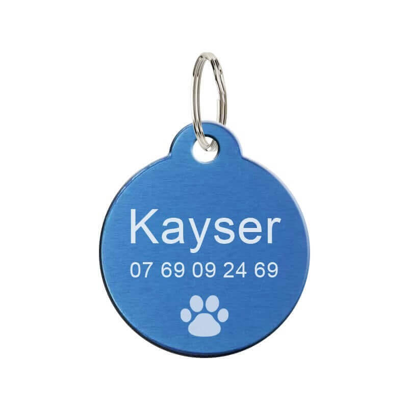 Médaille chien en métal rond bleu 27 mm personnalisé