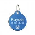 Médaille chien en métal rond bleu 27 mm personnalisé
