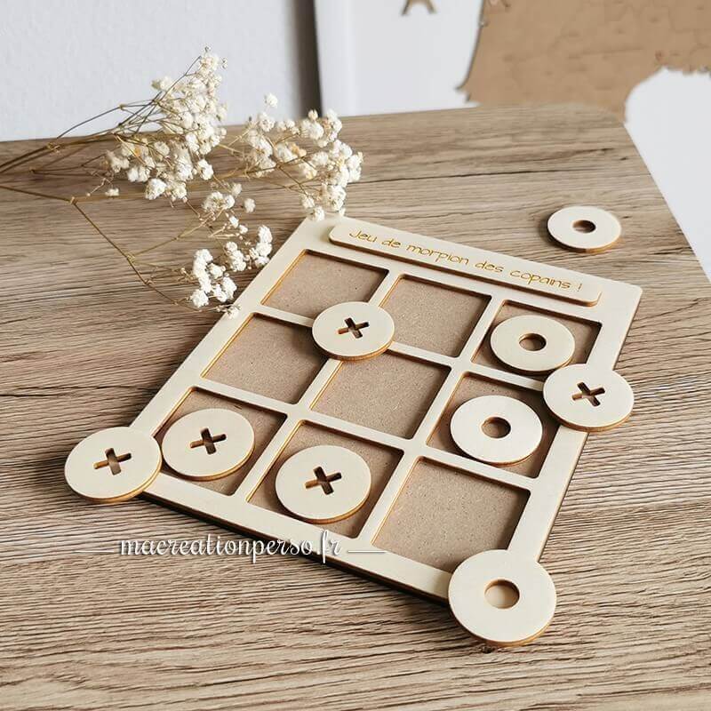 Jeu de MORPION en bois gravé prénom